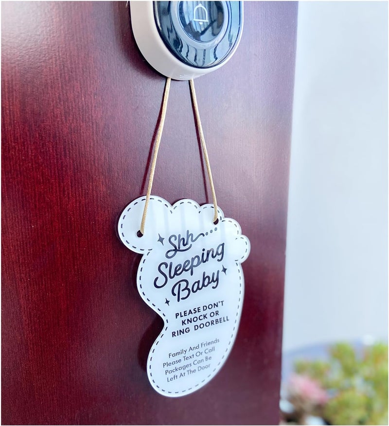 LEMBANG Small Baby Sleeping Hanging Sign,Do Not Knock Or Ring The Bell, Door Hanger for Baby Room, Nursery, Front Door (foot) - Image 1